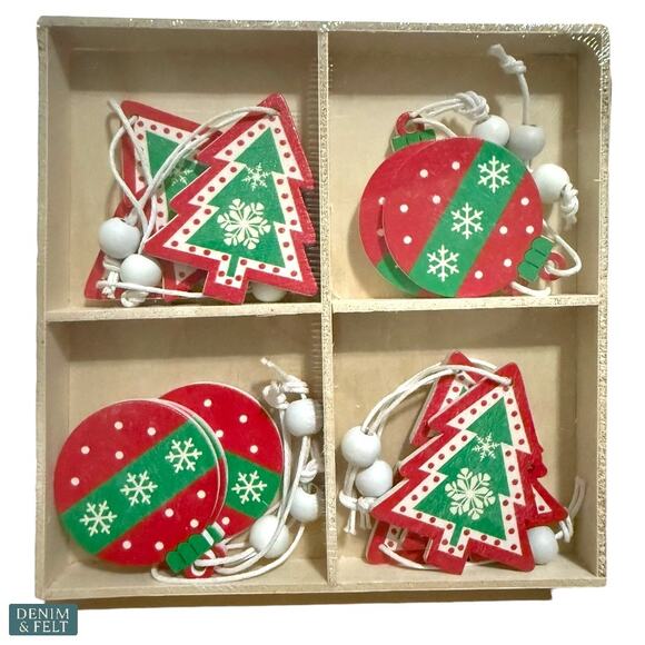 NEW Mini Wooden Tree Ornament Holiday Hanging Decor Set Christmas Gift Wrapping - Picture 3 of 5